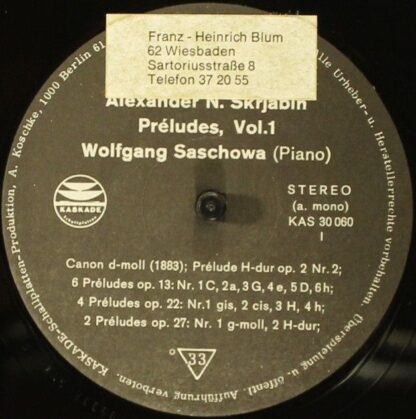Kaskade KAS 30 060 - Alexander Scriabin, Wolfgang Saschowa - Can - Image 3