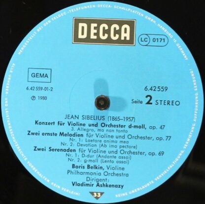 DECCA 6.42559 - Jean Sibelius, Boris Belkin, Philharmonia Orches - Image 4