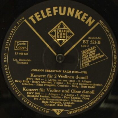 Telefunken BT 521 - Johann Sebastian Bach, Orchestre Pro Arte De - Image 4