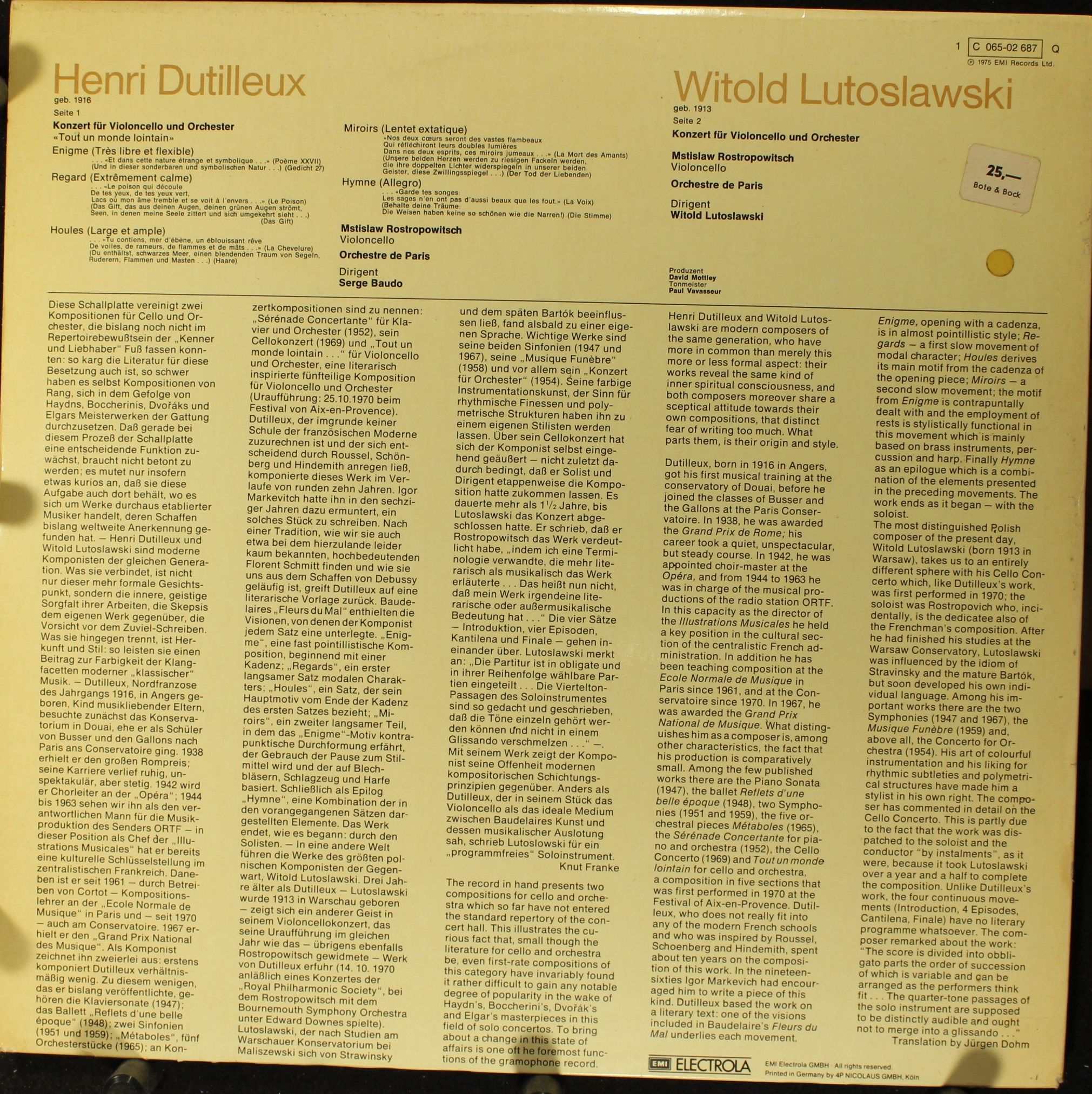 His Master's Voice 1C 065-02687 Q - Henri Dutilleux, Witold Luto - Image 2