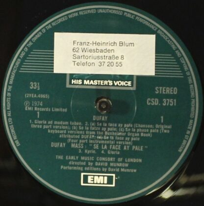 His Master's Voice CSD 3751 - Guillaume Dufay, The Early Music C - Image 3