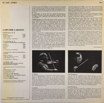 Swedish Society Discofil SLT 33257 - Lars-Erik Larsson, Stockhol - Image 2