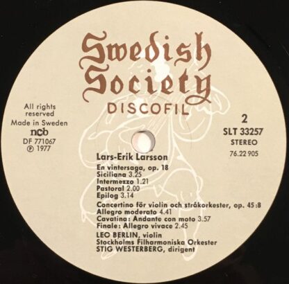 Swedish Society Discofil SLT 33257 - Lars-Erik Larsson, Stockhol - Image 4
