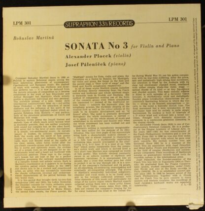 Supraphon LPM 301 - Bohuslav Martinů, Alexandr Plocek, Josef Pál - Image 2