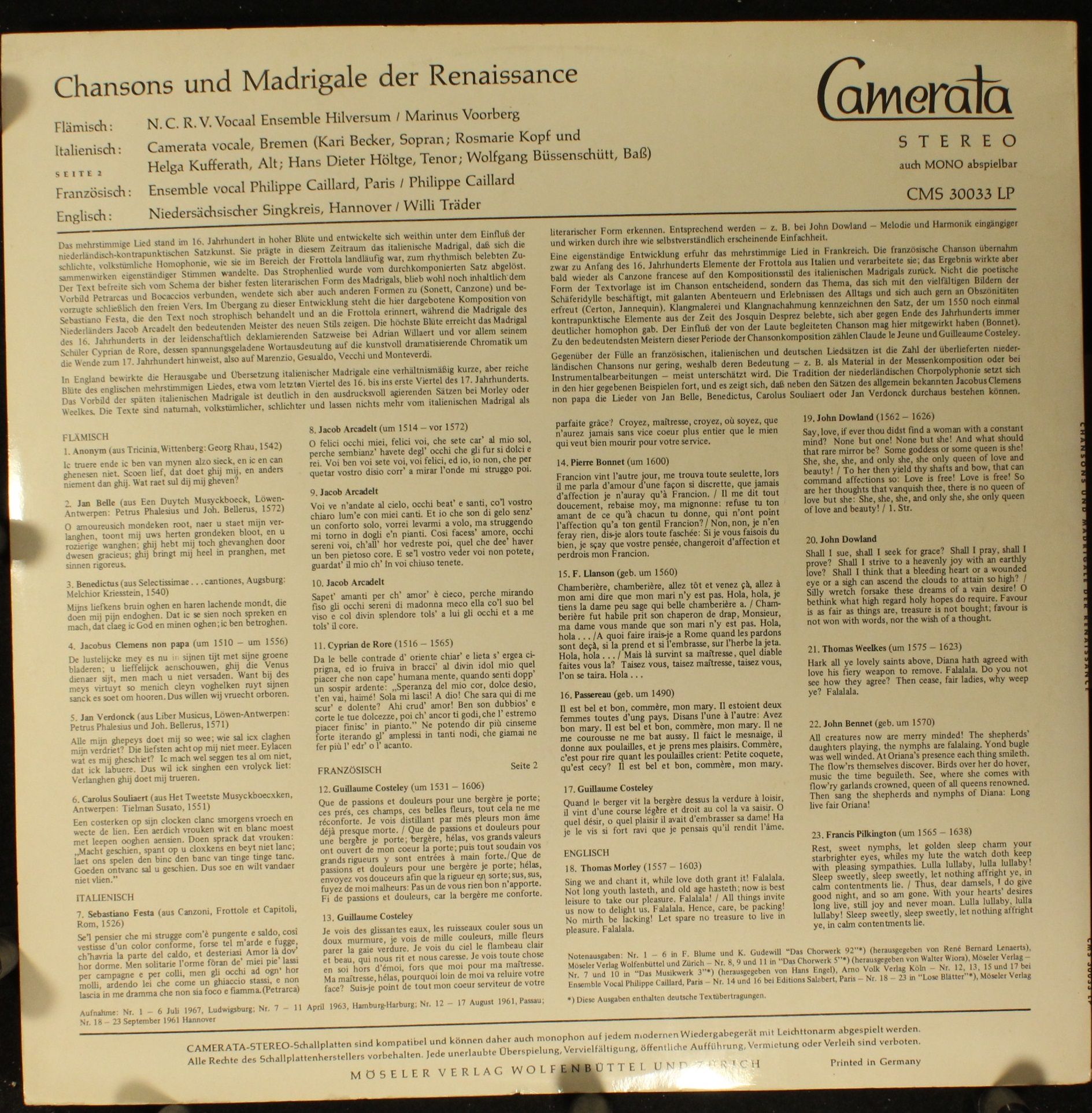 Camerata (2) CMS 30033 LP - Various - Flämische Italienische Fra - Image 2