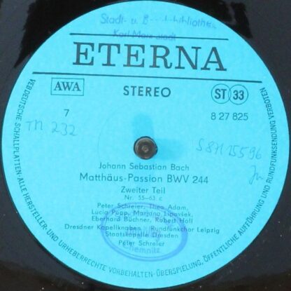 Eterna 8 27 822 - 825 - Johann Sebastian Bach, Peter Schreier - - Image 6
