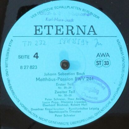Eterna 8 27 822 - 825 - Johann Sebastian Bach, Peter Schreier - - Image 10