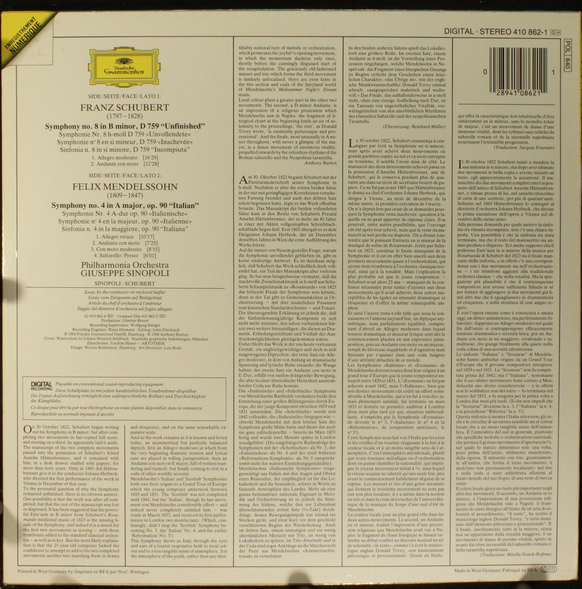 Deutsche Grammophon 410 862-1 - Franz Schubert, Felix Mendelssoh - Image 2