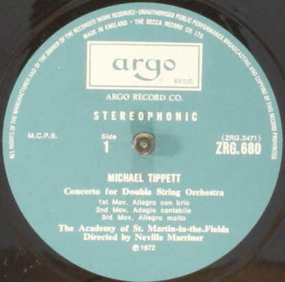 Argo ZRG 680 - Sir Michael Tippett, Sir Neville Marriner, The Ac - Image 3