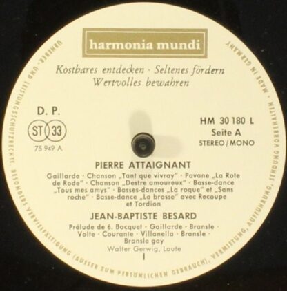 Harmonia Mundi HM 30 180 L - Walter Gerwig - Lautenmusik Aus Fra - Image 3