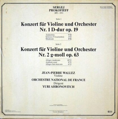 Bellaphon EA 27 007 - Sergei Prokofiev - Konzerte Für Violine Un - Image 3