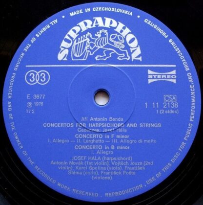 Supraphon 1 11 2138 - Georg Anton Benda, Josef Hála - Concertos - Image 3