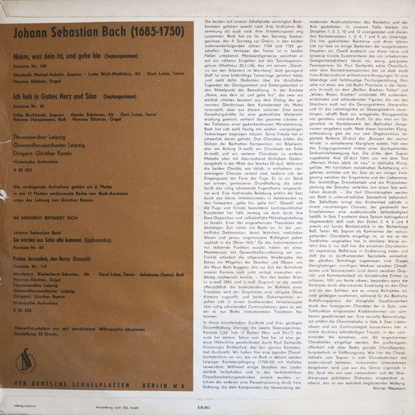 Eterna 8 20 453 - Johann Sebastian Bach, Günther Ramin - Nimm Wa - Image 2