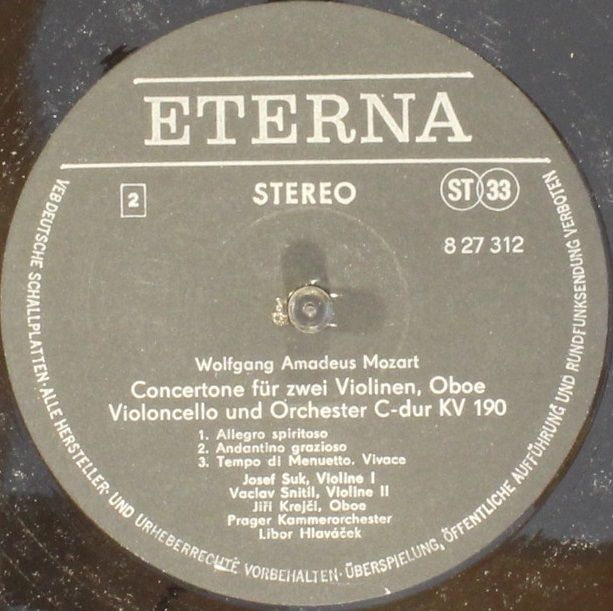 Eterna 8 27 312 - Wolfgang Amadeus Mozart, Josef Suk, Václav Sní - Image 4