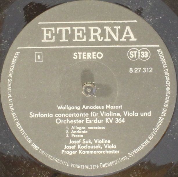 Eterna 8 27 312 - Wolfgang Amadeus Mozart, Josef Suk, Václav Sní - Image 3