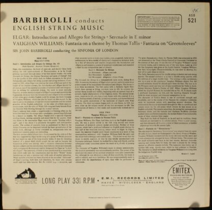 His Master's Voice ASD 521 - Sir John Barbirolli, Sir Edward Elg - Image 2
