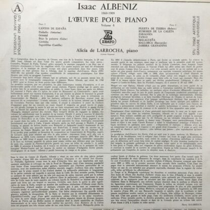 Erato STU 70562 - Isaac Albéniz, Alicia De Larrocha - L'Œuvre Po - Image 2