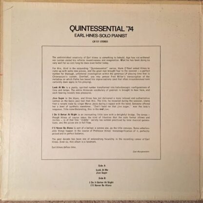 Chiaroscuro Records CR 131 - Earl Hines - Quintessential '74 - Image 2