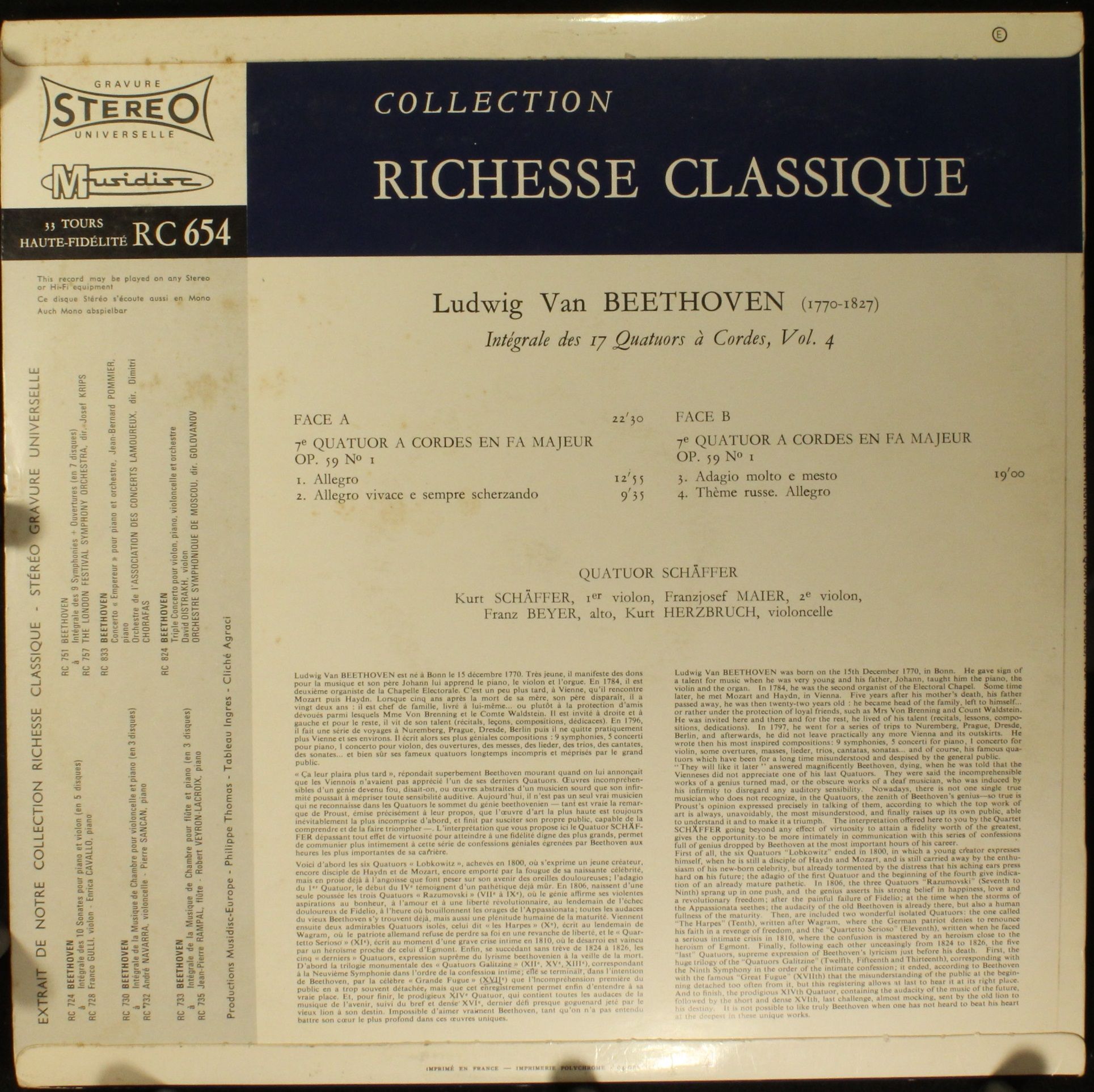 Musidisc 30 RC 654 - Ludwig van Beethoven, Quatuor Schäffer - In - Image 2
