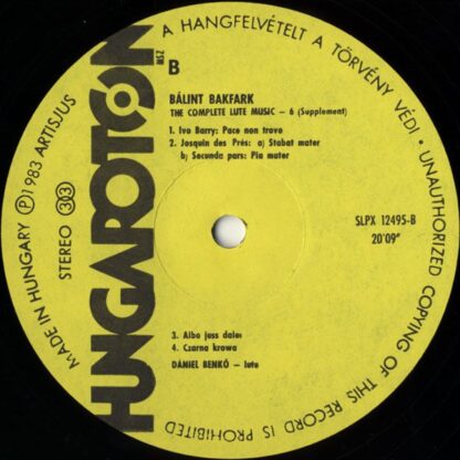 Hungaroton SLPX 12495 - Valentin Bakfark, Dániel Benkő - Complet - Image 4