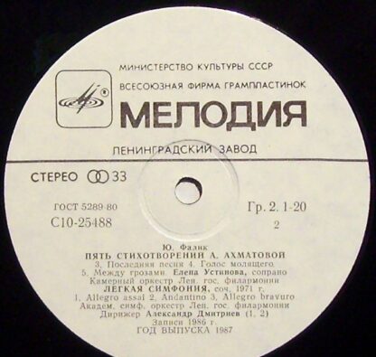 С10 25487 006 - Yuri Falik - Квартет № 6 / Пять Стихотворений А - Image 3
