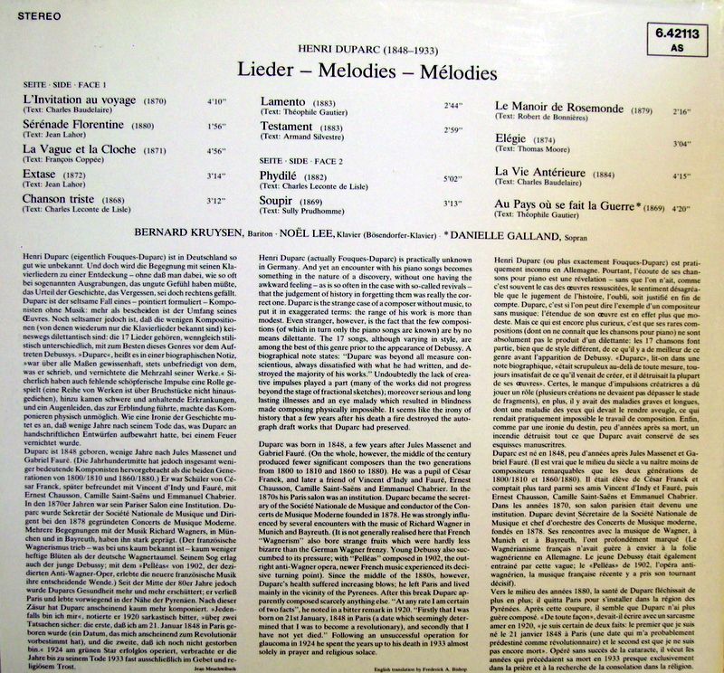 Telefunken 6.42113 - Henri Duparc, Bernard Kruysen, Noël Lee - L - Image 2