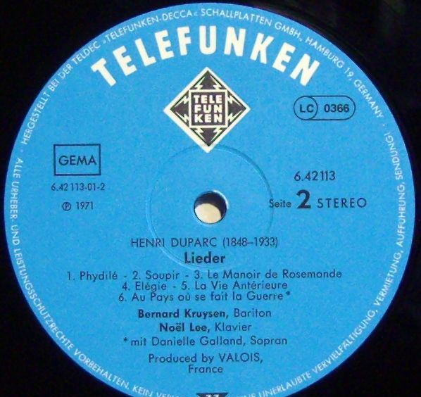 Telefunken 6.42113 - Henri Duparc, Bernard Kruysen, Noël Lee - L - Image 3