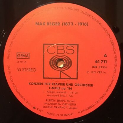 CBS 61711 - Max Reger, Rudolf Serkin, The Philadelphia Orchestra - Image 3