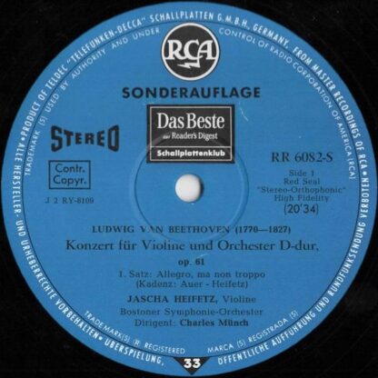 RCA Red Seal RR 6082-S - Jascha Heifetz, Ludwig van Beethoven - - Image 2