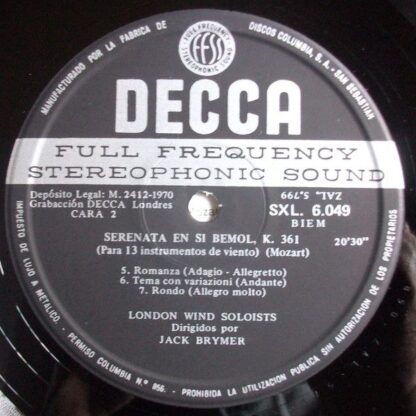 DECCA SXL 6049 - Wolfgang Amadeus Mozart, London Wind Soloists, - Image 3