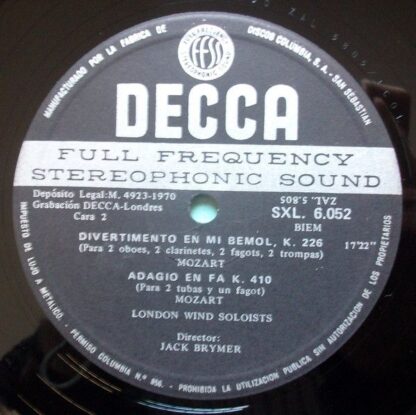 DECCA SXL 6052 - Wolfgang Amadeus Mozart, London Wind Soloists, - Image 3