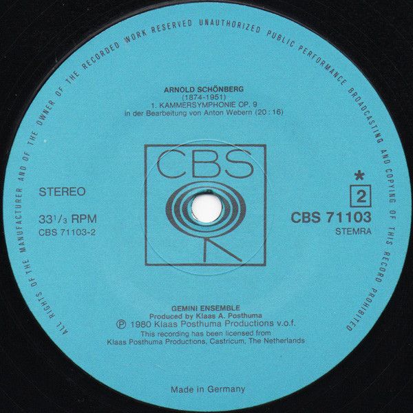 CBS 71103 - Gemini Ensemble (2) - Mahler • Martinu • Schönberg/W - Image 4