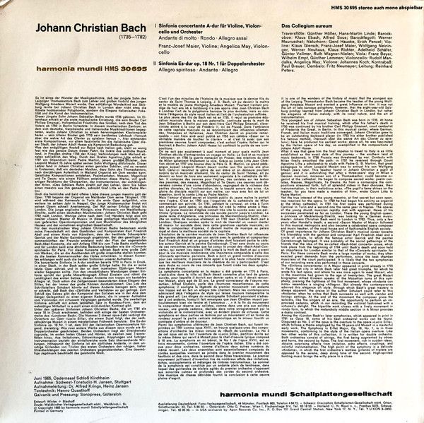 Harmonia Mundi HMS 30 695 - Johann Christian Bach, Collegium Aur - Image 2