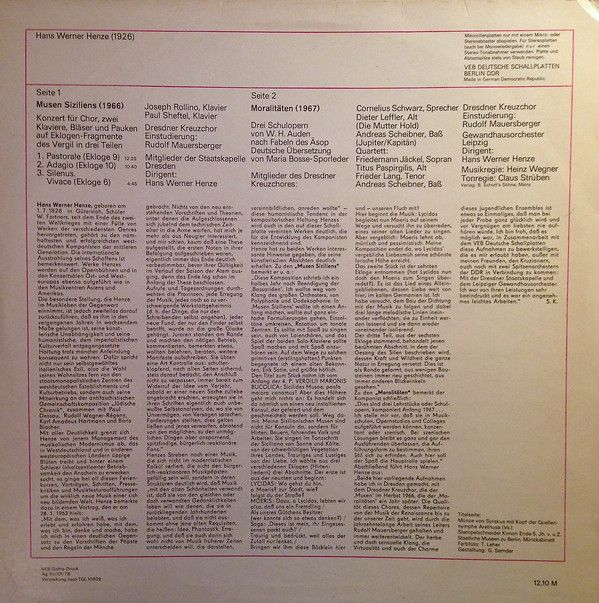 Eterna 8 25 709 - Hans Werner Henze, Dresdner Kreuzchor, Staatsk - Image 2