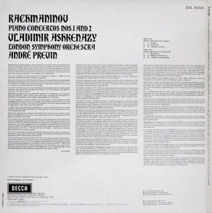 DECCA SXL 6554 - Sergei Vasilyevich Rachmaninoff, Vladimir Ashke - Image 2