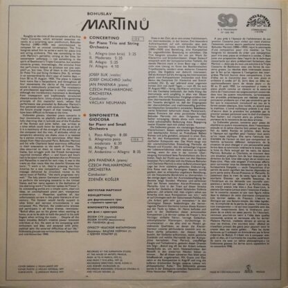Supraphon 4 10 2198 - Bohuslav Martinů, Josef Suk, Josef Chuchro - Image 2