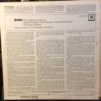 Columbia Masterworks MS 6587 - Ottorino Respighi, Eugene Ormandy - Image 2