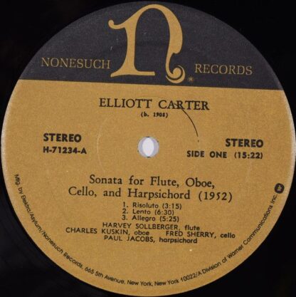 Nonesuch Records H-71234 - Elliott Carter - Sonata For Flute, Ob - Image 3