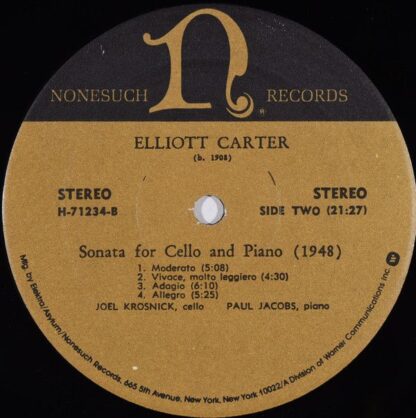 Nonesuch Records H-71234 - Elliott Carter - Sonata For Flute, Ob - Image 4