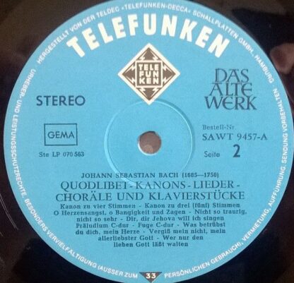 Telefunken SAWT 9457-A Ex - Johann Sebastian Bach - Quodlibet - - Image 6