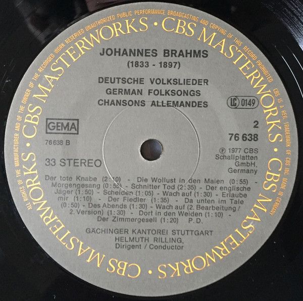 CBS Masterworks 76638 - Johannes Brahms, Gächinger Kantorei Stut - Image 4