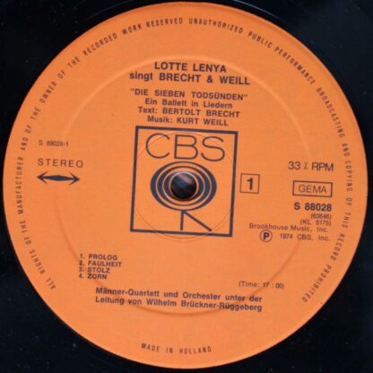 CBS 88 028 - Lotte Lenya - Lotte Lenya Singt Brecht Und Weill - Image 3