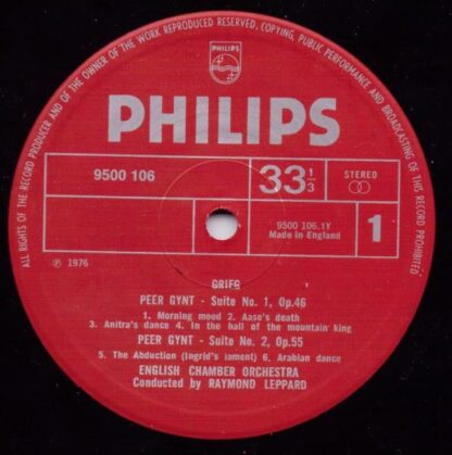 Philips 9500 106 - Edvard Grieg, English Chamber Orchestra, Raym - Image 3