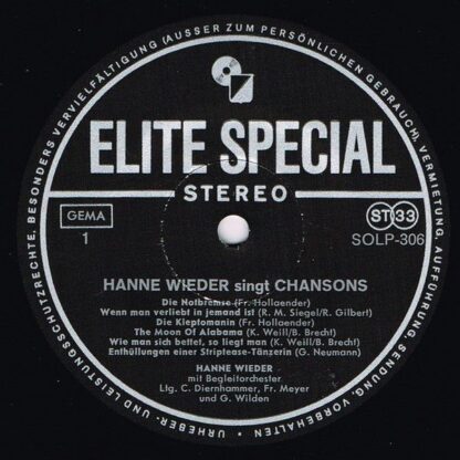 Elite Special SOLP-306 - Hanne Wieder - Hanne Wieder Singt Chans - Image 3