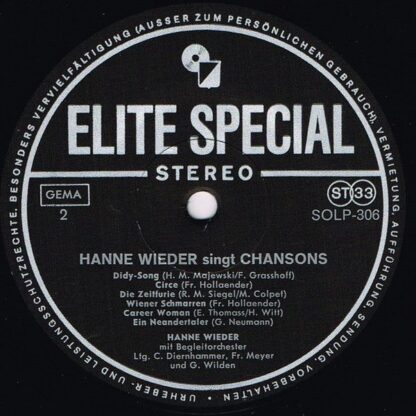 Elite Special SOLP-306 - Hanne Wieder - Hanne Wieder Singt Chans - Image 4