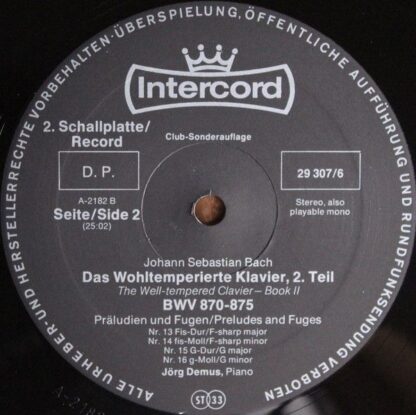 Intercord 29 307-6 - Johann Sebastian Bach, Jörg Demus - Das Woh - Image 11