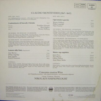 TELDEC 6.43054 - Claudio Monteverdi, Ann Murray, Trudeliese Schm - Image 3