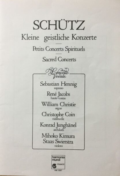 harmonia mundi France HM 1097 - Heinrich Schütz, Concerto Vocale - Image 3