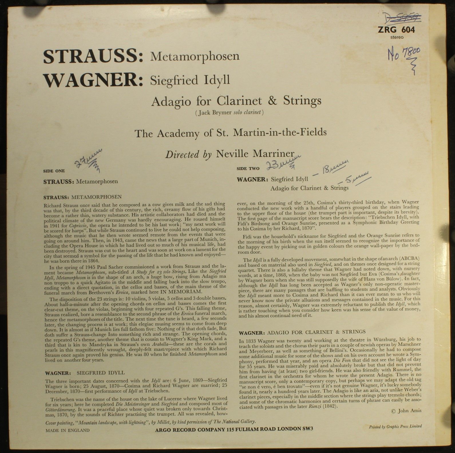 Argo ZRG 604 - Richard Strauss, Richard Wagner, The Academy Of S - Image 2