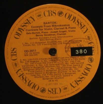 Odyssey OD-2011 - Béla Bartók, Joseph Szigeti, Benny Goodman - M - Image 3